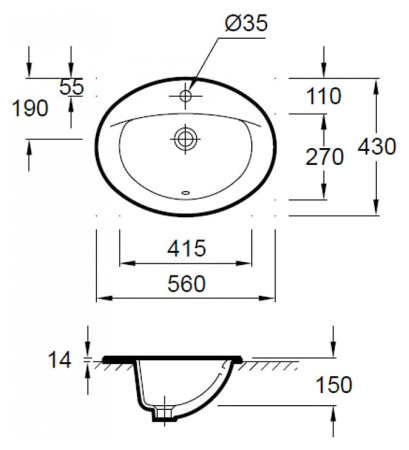 Раковина Jacob Delafon Odeon/Patio 56 E4155-00