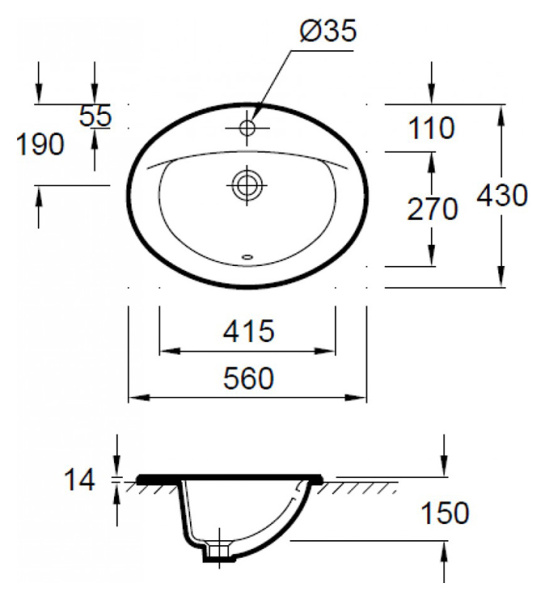 Раковина Jacob Delafon Odeon/Patio 56 E4155-00