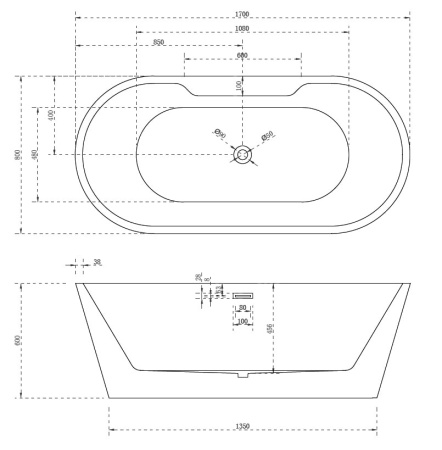 Акриловая ванна Abber 170x80 AB9299-1.7