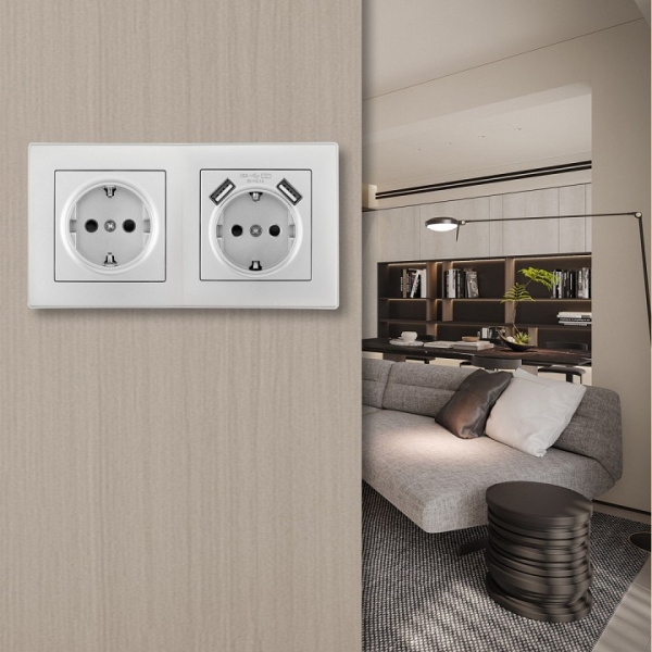 Розетка с заземлением и со шторкой и 2хUSB Arte Milano SET06-2 SET06-2-47-1-40-1 silver