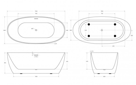 Акриловая ванна BelBagno 170x80 BB414-1700-800