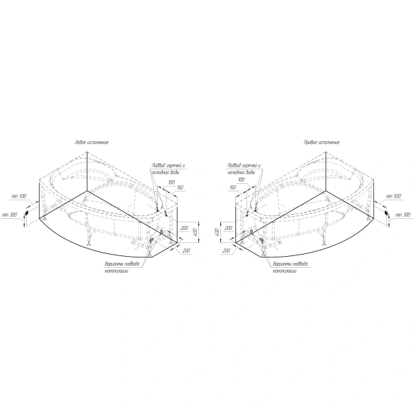 Акриловая ванна левая 169x99 см Radomir София 2-01-0-1-1-223