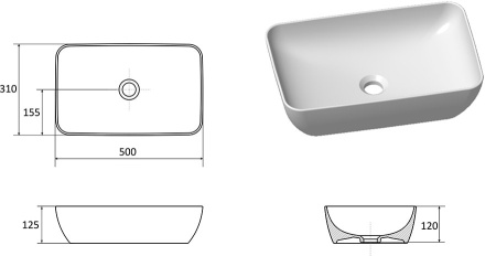 Раковина Ravak UNI 500 R SLIM XJX01150001