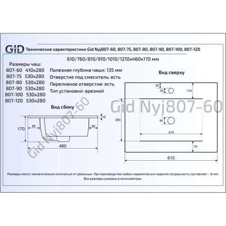 Раковина 76x46 см GID Simple N NYJ807-75