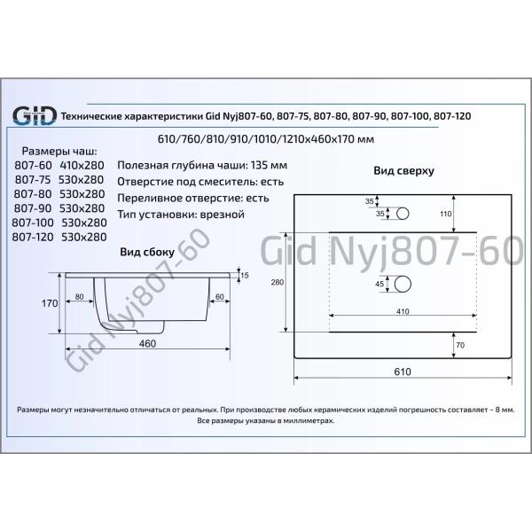 Раковина 76x46 см GID Simple N NYJ807-75
