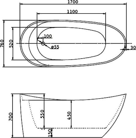 Акриловая ванна BelBagno 170х76 BB25