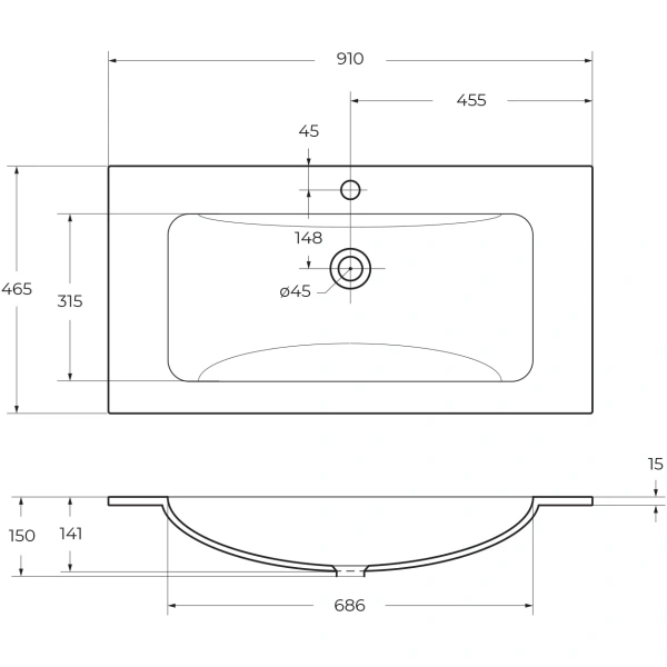 Раковина 91x46,5 см BelBagno Etna BB910/465-LV-VTR-BL