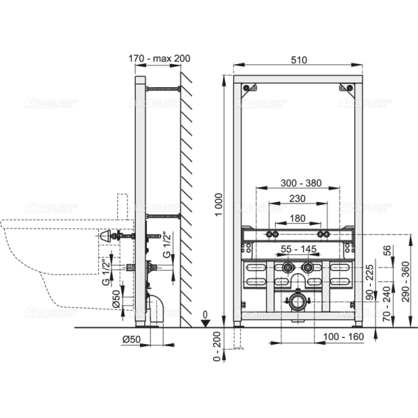 Инсталляция для биде AlcaPlast A105/1000