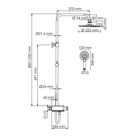 Душевая стойкап WasserKRAFT A113.067.058.CH Thermo