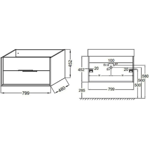 Тумба под раковину Jacob Delafon Vivienne 80 EB1584-E52-S50 аквамарин дуб табак