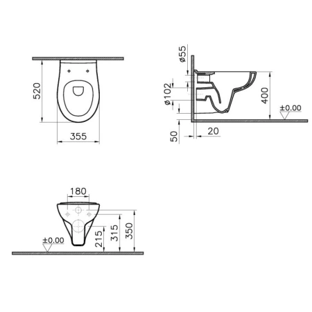 Унитаз подвесной Vitra S20 7741B003-0075 безободковый, белый