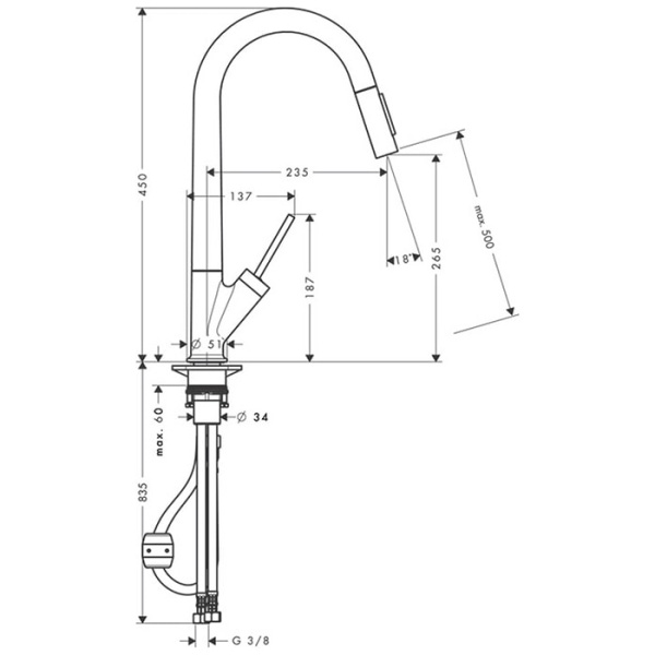 Смеситель для кухни Axor Starck 10821800 нержавеющая сталь