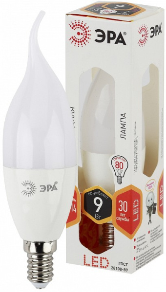 Лампа светодиодная Эра Стандарт E14 9Вт 2700K LED BXS-9W-827-E14