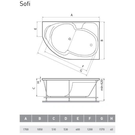 Акриловая ванна 170x105 см R Relisan Sofi GL000009445