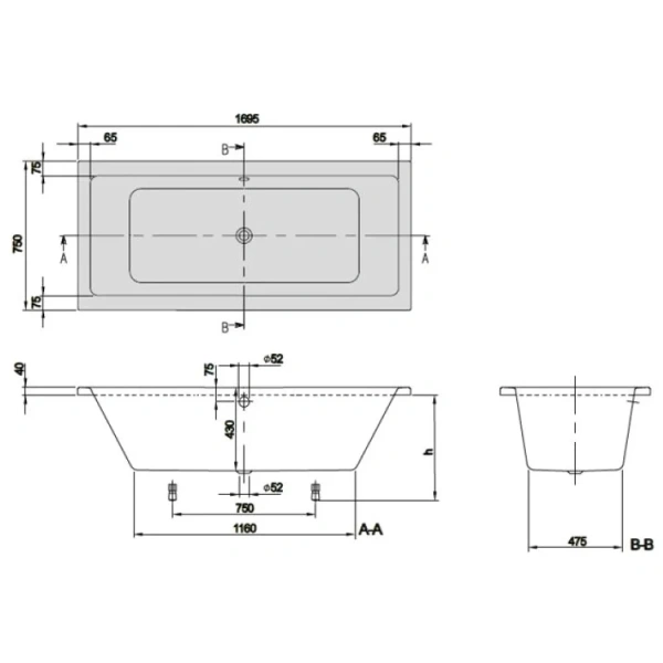 Акриловая ванна 169,5x75 см Villeroy & Boch Targa Plus Duo UBA170NES2V01+U99740000
