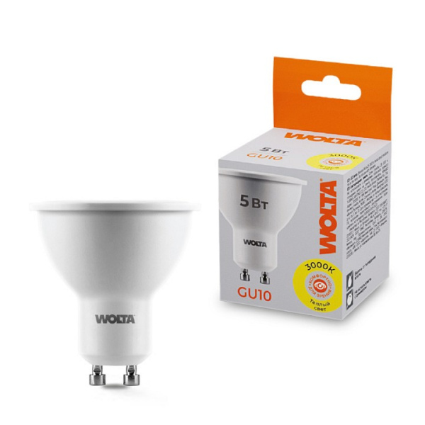 Лампа светодиодная Wolta GU10 5Вт 3000K 25YPAR16-230-5GU10