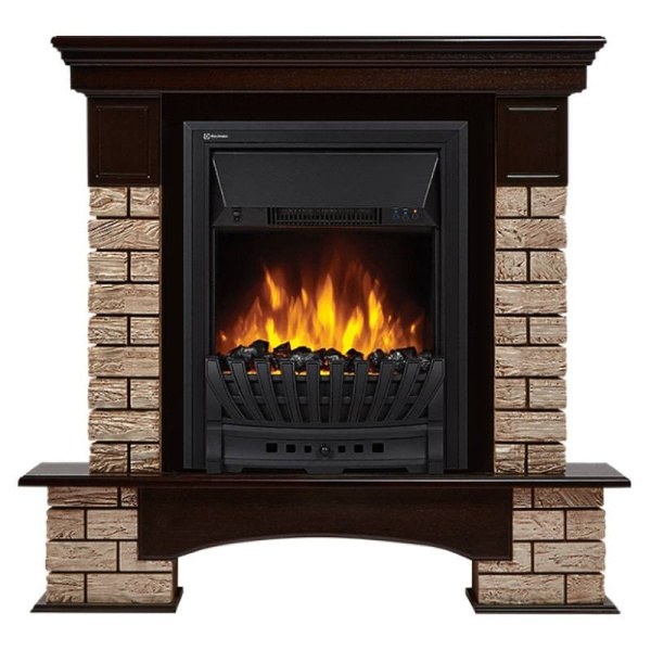 Портал Firelight Forte Wood Classic камень коричневый шпон темный дуб