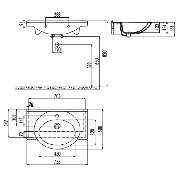 Раковина 75,5x50 см Creavit Etol ET07500000