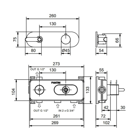 Термостат для душа Fantini Icona Deco 53 02 R872B