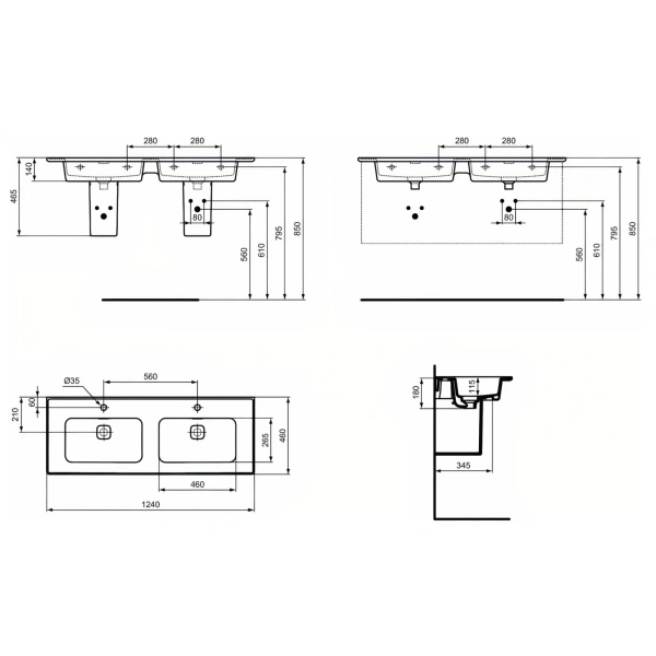 Раковина 124x46 см Ideal Standard Strada II T300501