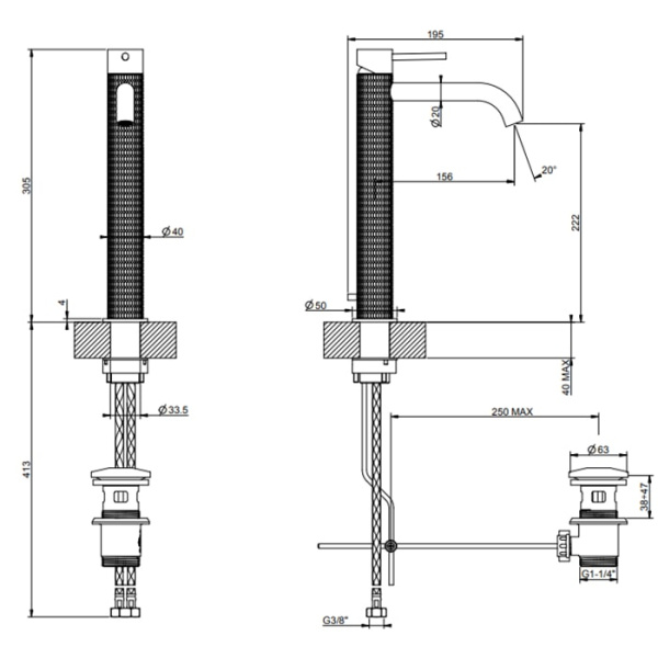 Смеситель для раковины Gessi 316 54203#707 черный матовый