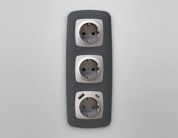 Накладка для розетки с заземлением и со шторками и 2хUSB type A и C Ambrella Volt Quant OP4100
