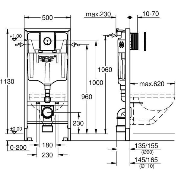 Инсталляция для унитаза Grohe Rapid SL 38813001 с кнопкой смыва, хром