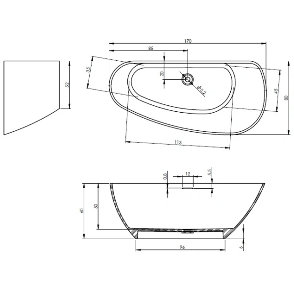 Ванна из литьевого мрамора Riho Granada B120001105 170x80 см, отдельностоящая, белый