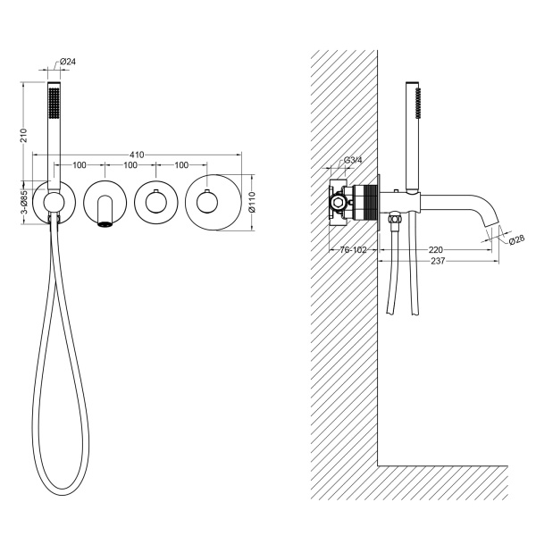 Смеситель для ванны Timo Saona 2324/03YSM черный матовый