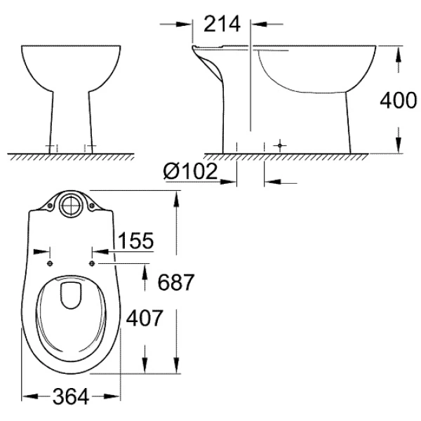 Чаша напольного безободкового унитаза Grohe Bau Ceramic 39429000