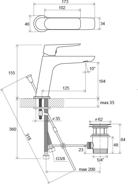 Смеситель для раковины Ravak Classic CL 011.00 X070081 с донным клапаном