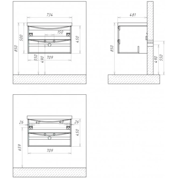 Раковина 73,4x48,1 см BelBagno Fly BB700-LV-CER-N