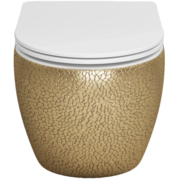 Унитаз подвесной Grossman GR-4411GWLS безободковый, с сиденьем микролифт, белый/золото