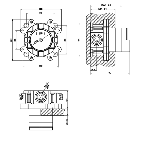 Скрытая часть для смесителя однорычажного Gessi 46112#031, оранжевый