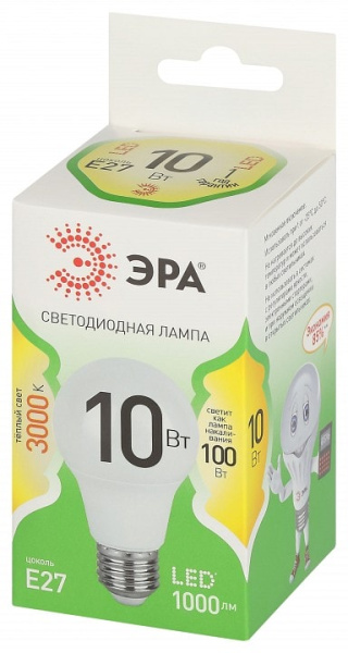 Лампа светодиодная Эра Green Line E27 10Вт 3000K LED A60-10W-830-E27 GL