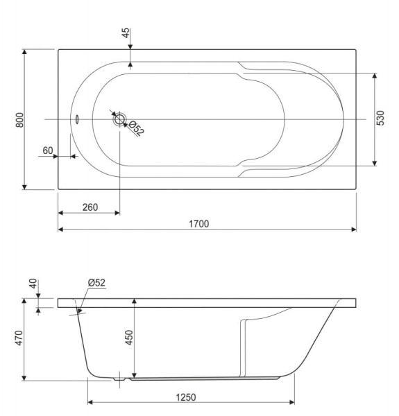 Акриловая ванна Cezares Arno 170x80 ARNO-170-80-45-W37