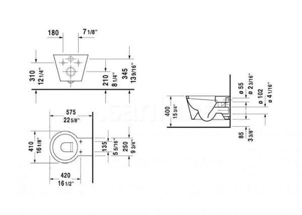 Подвесной унитаз Duravit Starck 1 02100900641-WG