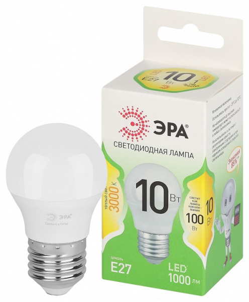 Лампа светодиодная Эра Green Line E27 10Вт 3000K LED P45-10W-830-E27 GL