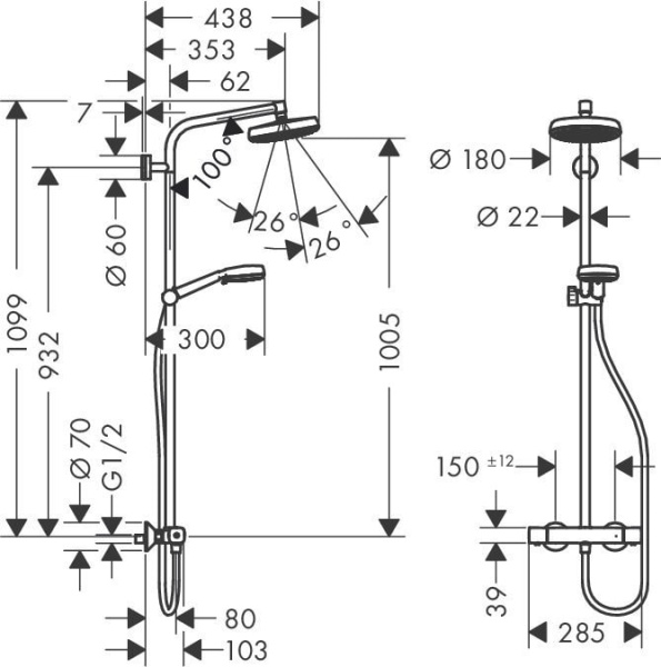Душевая стойка hansgrohe Crometta 160 27264400