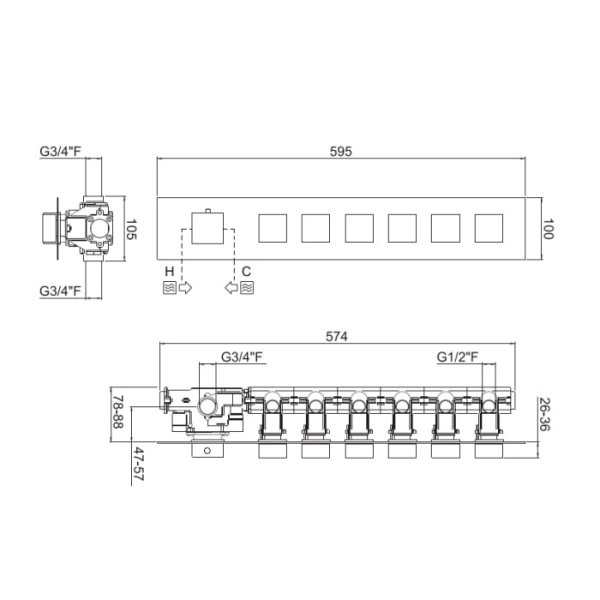 Смеситель для душа Carimali ilQuadro 21060EST/O-CR