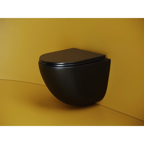 Унитаз подвесной Ceramica Nova Vogue CN4008TMB безободковый, торнадо, с сиденьем микролифт, черный матовый