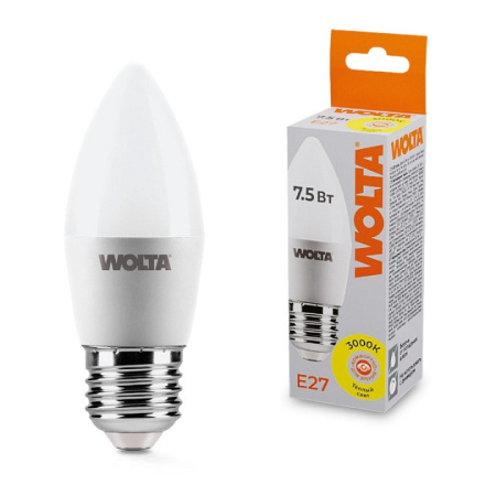 Лампа светодиодная Wolta E27 7.5Вт 3000K 25YC7.5E27