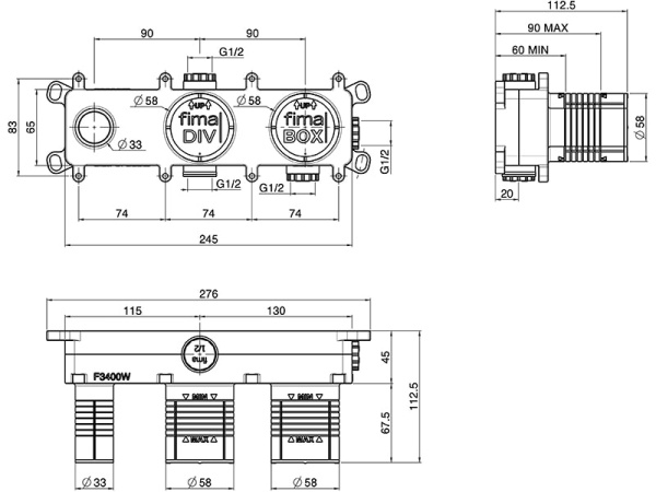 Внутренняя часть смесителя для ванны и душа FIMA Carlo Frattini FimaBox F3400W