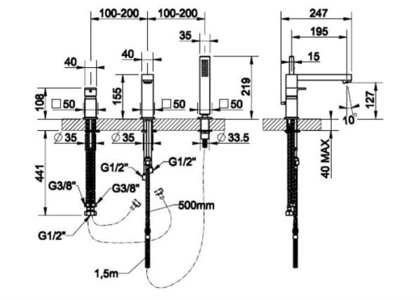Смеситель для ванны Gessi Rettangolo 20037.031