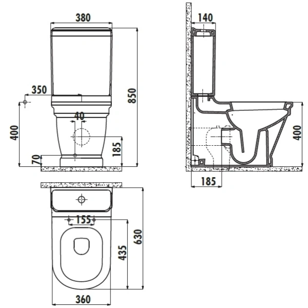 Чаша напольного унитаза Creavit Antik AN360-11CB00E-0000