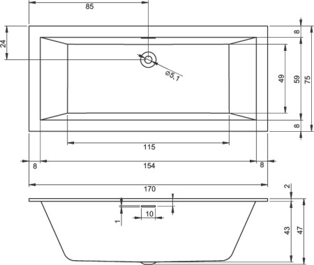Акриловая ванна Riho Rething Cubic B105001005 170x75