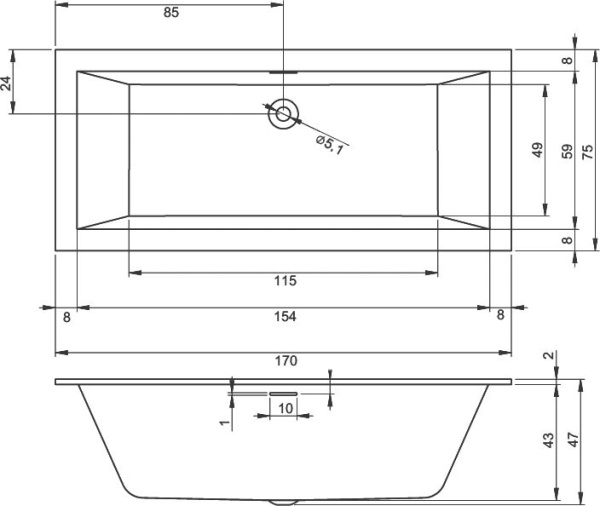 Акриловая ванна Riho Rething Cubic B105001005 170x75