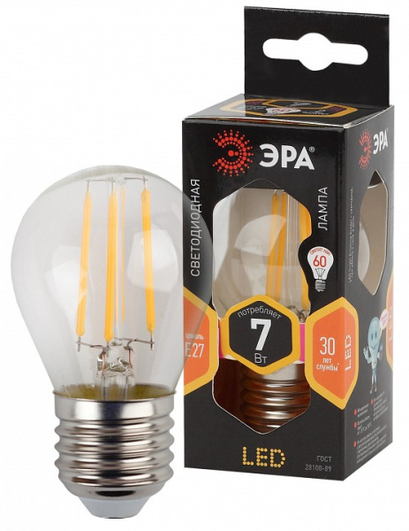 Лампа светодиодная Эра F-LED E27 7Вт 2700K F-LED P45-7W-827-E27