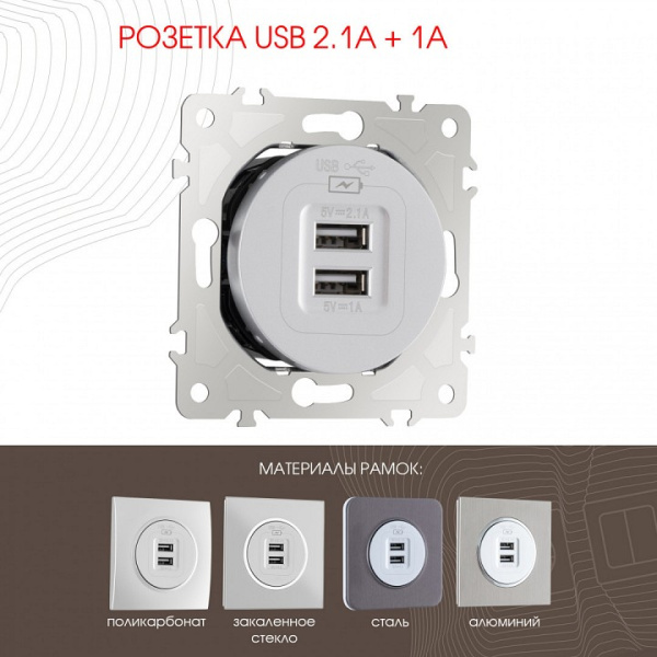 Розетка USB без рамки Arte Milano am-202 202.46-1.silver
