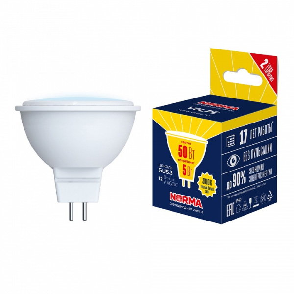 Лампа светодиодная Volpe LED-MR16 GU5.3 5Вт 3000K UL-00011011